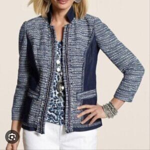 Chico’s Women's Navy and Tweed Jean Jacket Size 1 (8/10)